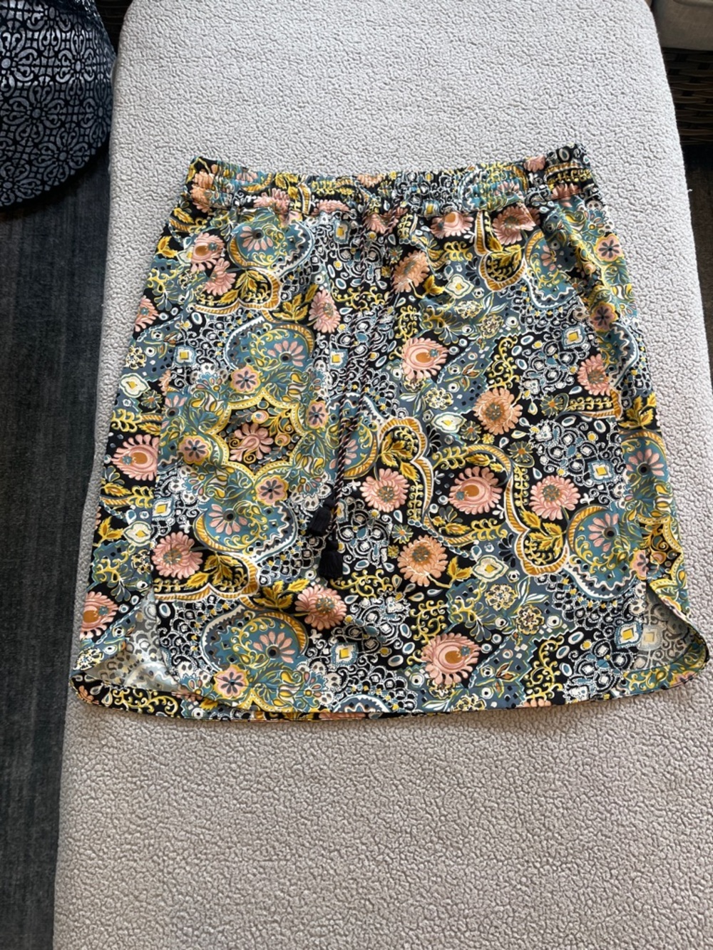 LOFT Petite Large Paisley Floral Elastic-Waist Skirt in Black, Teal & Pink